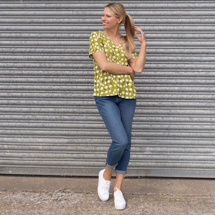 White Stuff Amora Limestone Print Green Short Sleeve Top-Quality Brands Outlet-