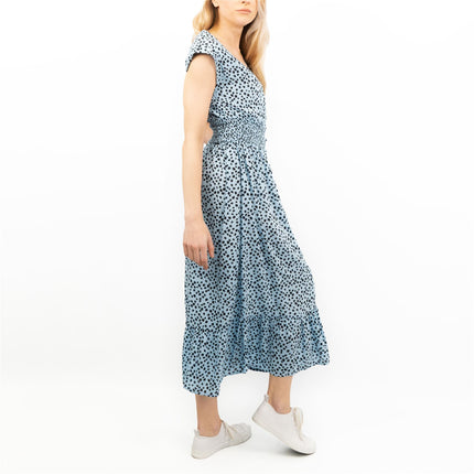 Next Blue Leopard Print V-Neck Tiered Midi Dress