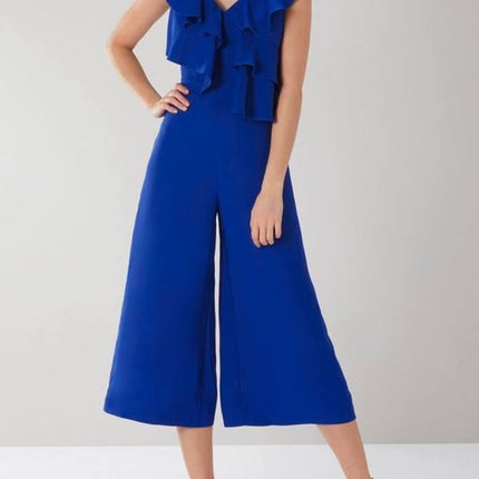 Coast Jojo Ruffle Cobalt Blue Sleeveless V-Neck Jumpsuit
