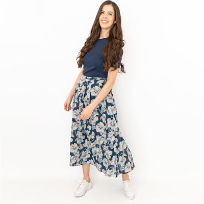 Seasalt Artists Anemone Oil Paint Navy Blue Flare Midi Skirts - Quality Brands Outlet