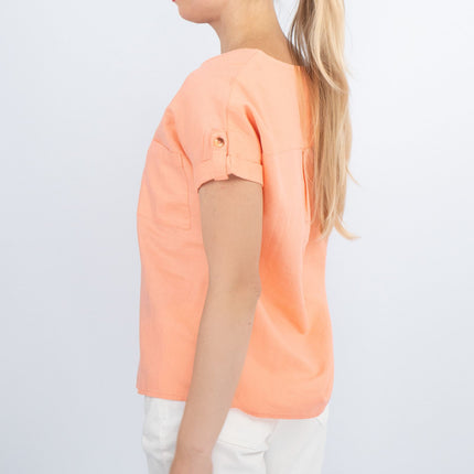 Women's Orange Tops Linen Blend Casual Lightweight Relaxed Fit Summer Blouse-Quality Brands Outlet-