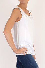 White Stuff Sleeveless Embroidered Panels Soft Cotton Jersey Casual Tops