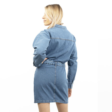 Oasis Blue Denim Long Sleeve Mini Dress-Quality Brands Outlet-