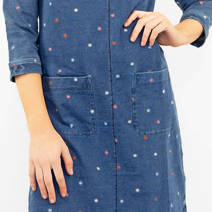 White Stuff Embroidered Jersey 3/4 Sleeve Short Shift Dress-Quality Brands Outlet-