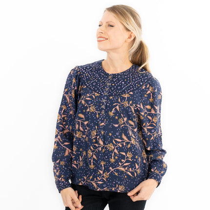 White Stuff Navy Phoebe Floral Print Shirts-Quality Brands Outlet-