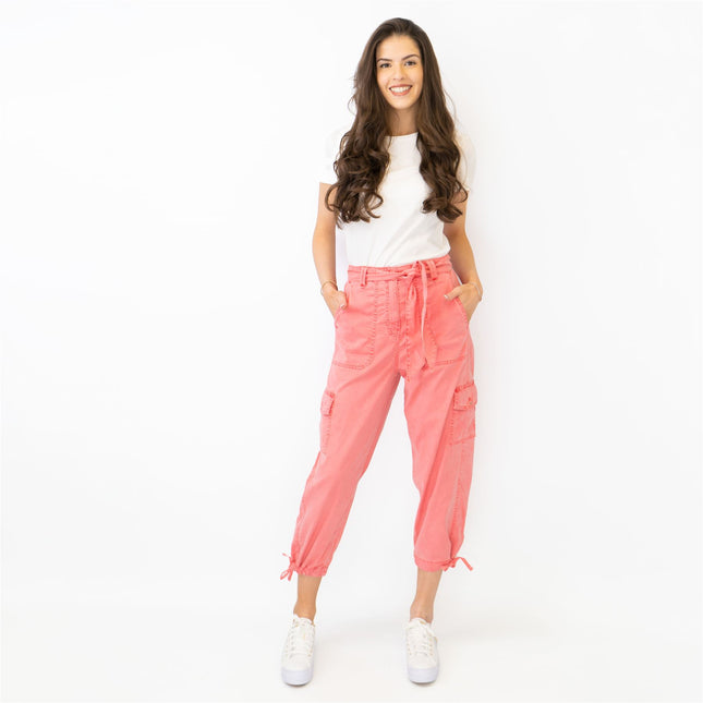 M&S Tencel Rich Pink Cargo Tapered Cropped Trousers-Quality Brands Outlet-