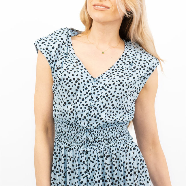 Next Blue Leopard Print V-Neck Tiered Midi Dress-Quality Brands Outlet-