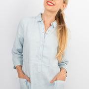 White Stuff Blue Rosie Linen Long Sleeve Shirt Dresses