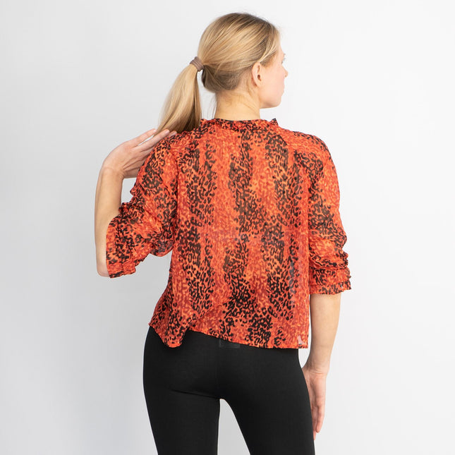 Next Red Leopard Print Lightweight 3/4 Sleeve Tops-Quality Brands Outlet-