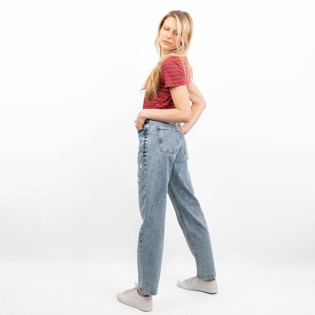 M&S Boyfriend Style Washed Blue High Waisted Ripped Jeans-Quality Brands Outlet-