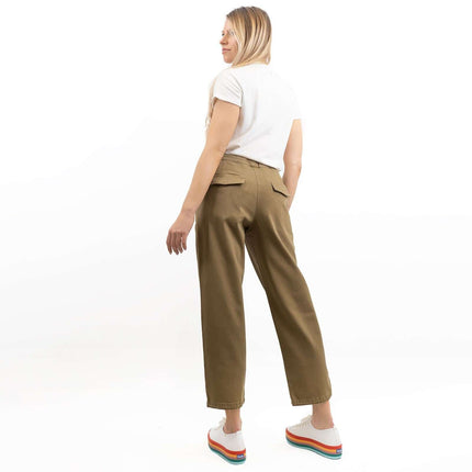 Hush Washed Khaki Green Crop Wide Leg Stretch Trousers with Pockets-Quality Brands Outlet-