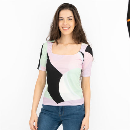 Coast Colour Block Short Sleeve Square Neck Tops-Quality Brands Outlet-
