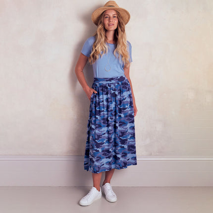 Asquith Side Split Elasticated Waist Cotton Jersey Midi Skirt