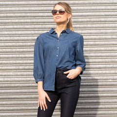 F&F Puff 3/4 Sleeves Blue Denim Shirt