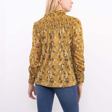White Stuff Tamina Yellow Floral Print Long Sleeve Tine-Neck Tops-Quality Brands Outlet-