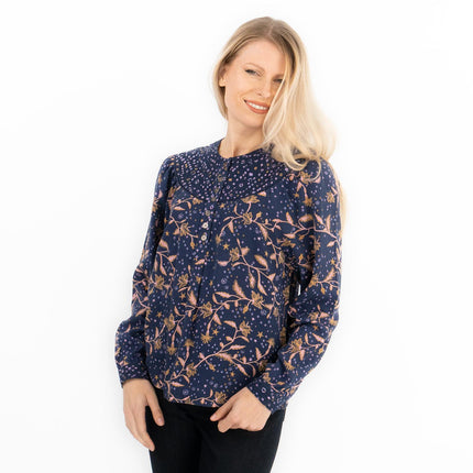White Stuff Navy Phoebe Floral Print Shirts-Quality Brands Outlet-