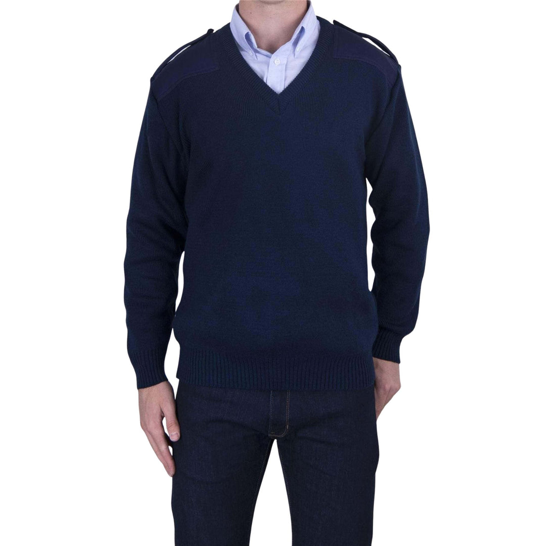 Balmoral Men V Neck Nato Epaulette Long Sleeve Sweater Jumper Quality Brands Outlet
