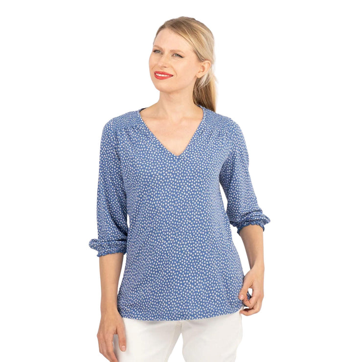 Blue Ditsy Floral 3/4 Sleeve Soft Relaxed Jersey Tops