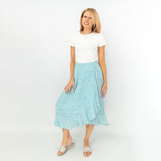 Monsoon Blue Wrap Lightweight A Line Frill Midi Skirt - Quality Brands Outlet
