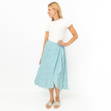 Monsoon Light Blue Wrap Style Lightweight A-Line Frill Midi Skirt-Quality Brands Outlet-