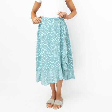 Monsoon Light Blue Wrap Style Lightweight A-Line Frill Midi Skirt-Quality Brands Outlet-