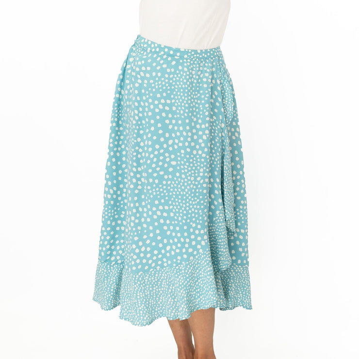 Monsoon Blue Wrap Lightweight A Line Frill Midi Skirt - Quality Brands Outlet