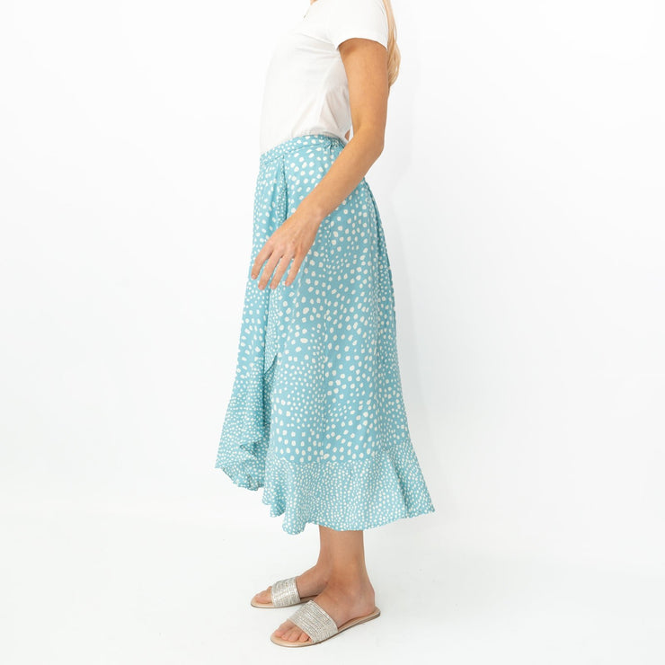 Monsoon Blue Wrap Lightweight A Line Frill Midi Skirt - Quality Brands Outlet