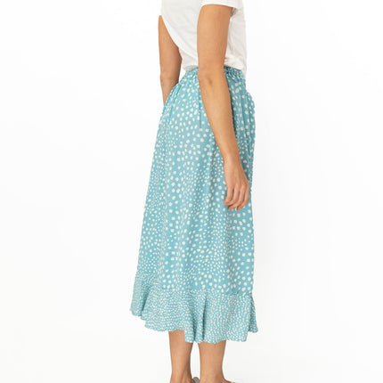 Monsoon Light Blue Wrap Style Lightweight A-Line Frill Midi Skirt-Quality Brands Outlet-