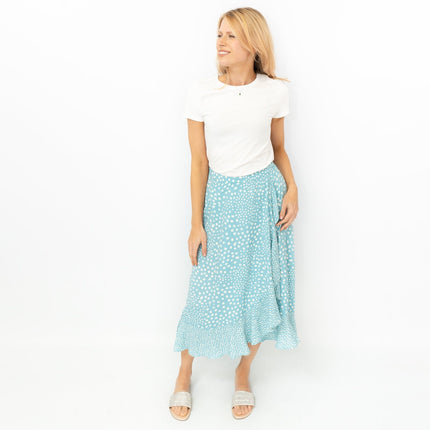 Monsoon Light Blue Wrap Style Lightweight A-Line Frill Midi Skirt-Quality Brands Outlet-