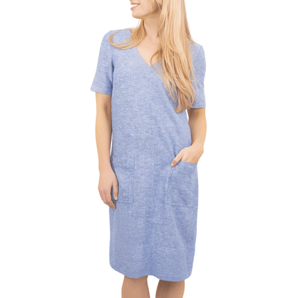 M&S Linen Blend Blue Chambray Short Sleeve Shift Dress