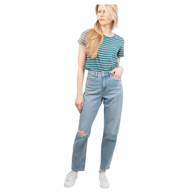 M&S Boyfriend Style Blue Denim High Waist Ripped Jeans-Quality Brands Outlet-