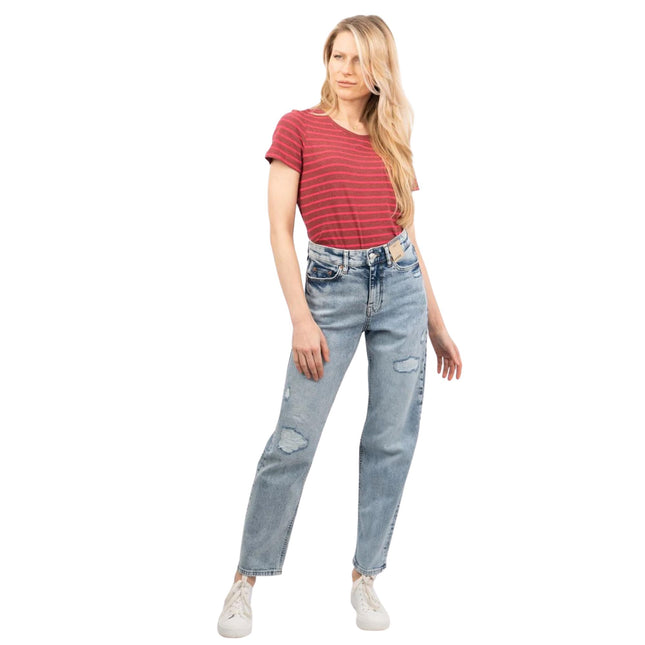 M&S Boyfriend Style Washed Blue High Waisted Ripped Jeans-Quality Brands Outlet-