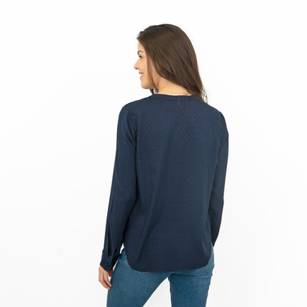 M&S Jacquard Navy Long Sleeve Lightweight Relaxed Fit Tops-Quality Brands Outlet-
