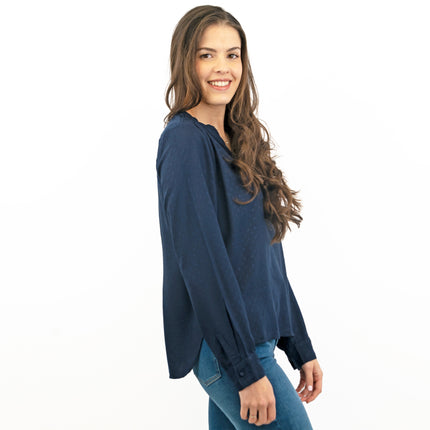 M&S Jacquard Navy Long Sleeve Lightweight Relaxed Fit Tops-Quality Brands Outlet-