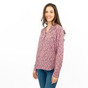 M&S Pink Ditsy Floral Print Long Sleeve Lightweight Relaxed Summer Spring Tops - Quality Brands Outlet