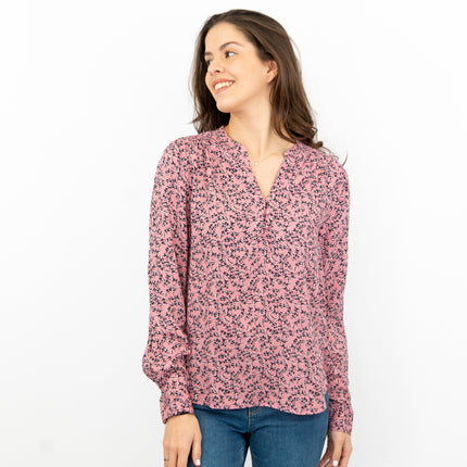 M&S Pink Ditsy Floral Print Long Sleeve Lightweight Relaxed Tops - Quality Brands Outlet