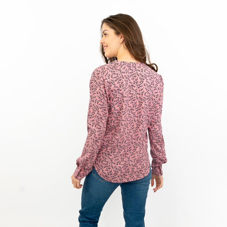 M&S Pink Ditsy Floral Print Long Sleeve Lightweight Relaxed Tops - Quality Brands Outlet