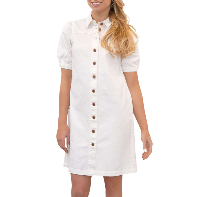 Monsoon Ivory Denim Short Sleeve Button Through Shirt Dress-Quality Brands Outlet-
