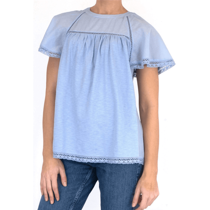 Per Una Broderie Anglaise Short Sleeve Blue Top - Quality Brands Outlet