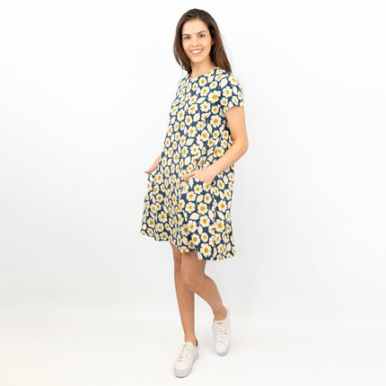 Seasalt Short Sleeve Blue Floral Print Clear Light Relaxed Casual Summer Short Dresses-Quality Brands Outlet-