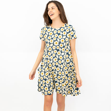 Seasalt Short Sleeve Blue Floral Print Clear Light Relaxed Casual Summer Short Dresses-Quality Brands Outlet-