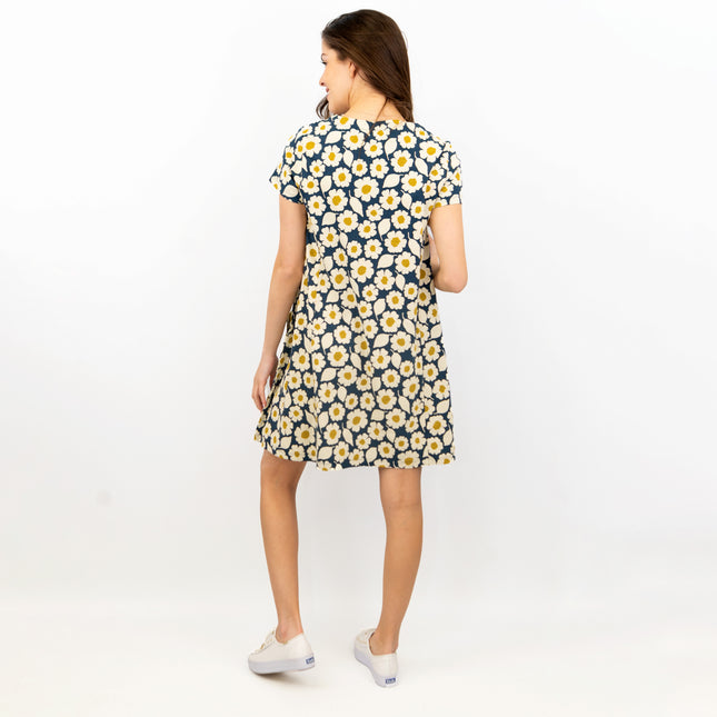 Seasalt Short Sleeve Blue Floral Print Clear Light Relaxed Casual Summer Short Dresses-Quality Brands Outlet-