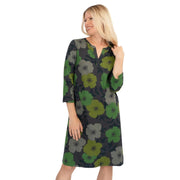 Seasalt Dawn Green Floral Cotton Blend Lightweight 3/4 Sleeve Midi Dresses
