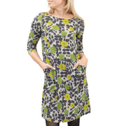 Seasalt Carwinnion Green Floral Print Lightweight 3/4 Sleeve Short Dress