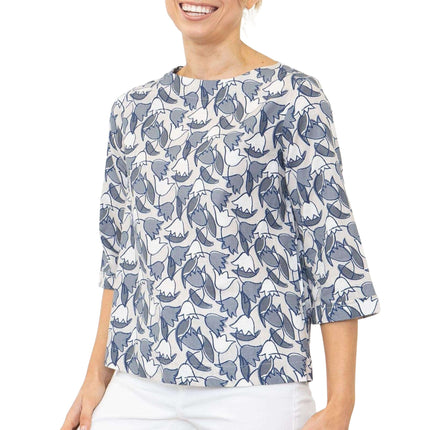 Seasalt Womens Tregarthen Grey Tulip 3/4 Sleeve Relaxed Casual Tops-Quality Brands Outlet-