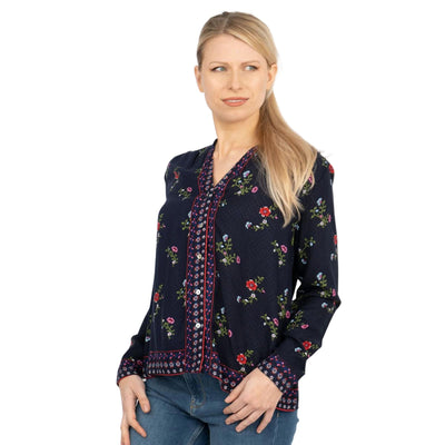 TU Clothing Navy Floral Long Sleeve Relaxed Fit Shirts Button Tops - Quality Brands Outlet