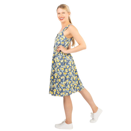 Lemon Print Sundresses Lightweight Cotton Sleeveless Strappy Women's Summer Dresses-Quality Brands Outlet-