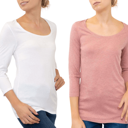 Laura 3/4 Sleeves Scoop Neck Essential Cotton Jersey Tops-Quality Brands Outlet-