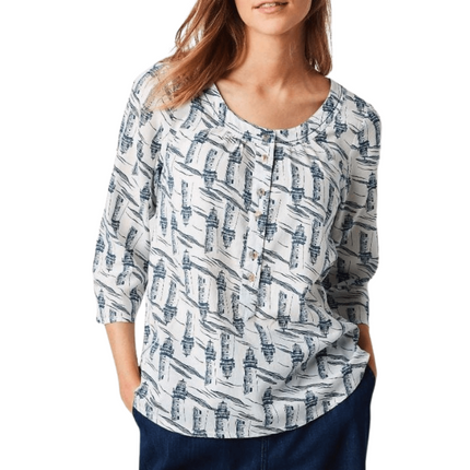 White Stuff Lighthouse Casual 3/4 Sleeve Relaxed Button Lightweight Cotton Tops-Quality Brands Outlet-