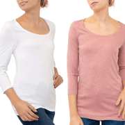 Laura 3/4 Sleeves Scoop Neck Essential Cotton Jersey Tops